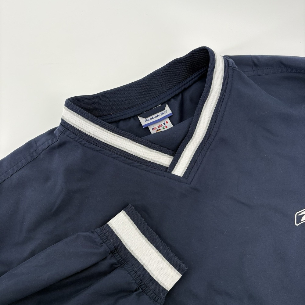 Vintage‎ Reebok Jacket Mens XL Blue V Neck Side Zip Windbreaker Pullover Y2K